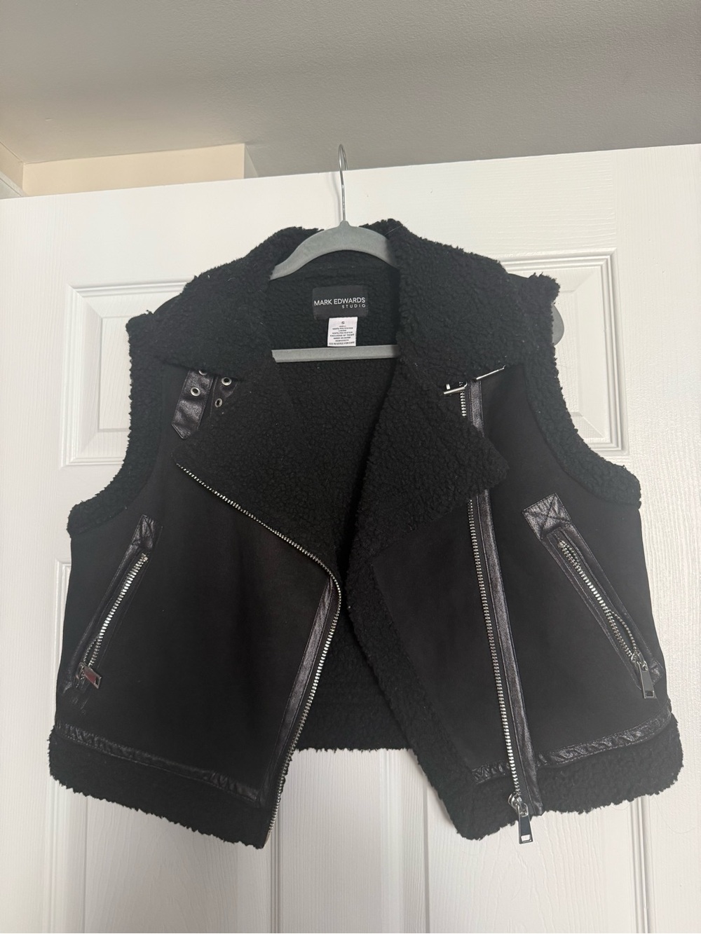 Mark Edwards Black Faux Shearling Moto Vest